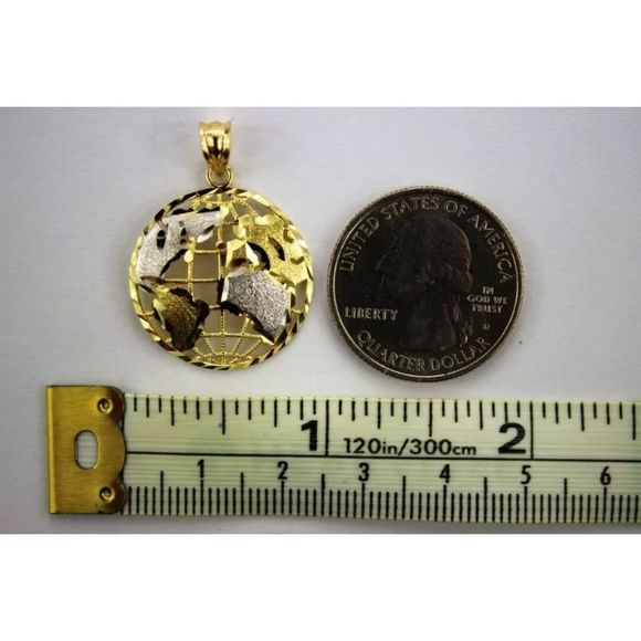 10k Solid Gold Diamond Cut Globe Pendant Jewelry - Picture 1 of 3